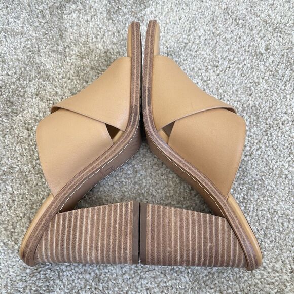 Marc Fisher Tan Leather Block Wood Heel Square Toe Barli Sandals Womens 7.5 M - Picture 6 of 9